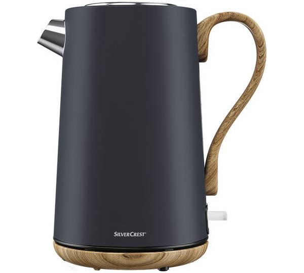 SilverCrest Electric Kettle 1.7L 3100W, Black with Wood-Effect Details