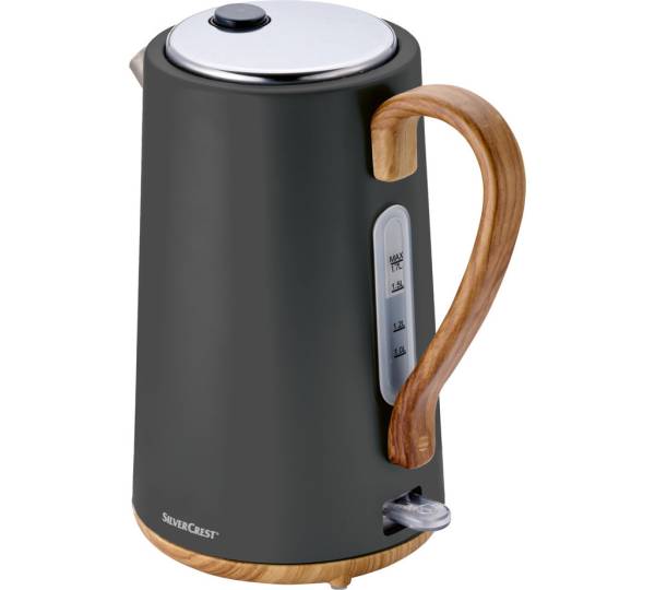 SilverCrest Electric Kettle 1.7L 3100W, Black with Wood-Effect Details