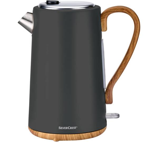 SilverCrest Electric Kettle 1.7L 3100W, Black with Wood-Effect Details