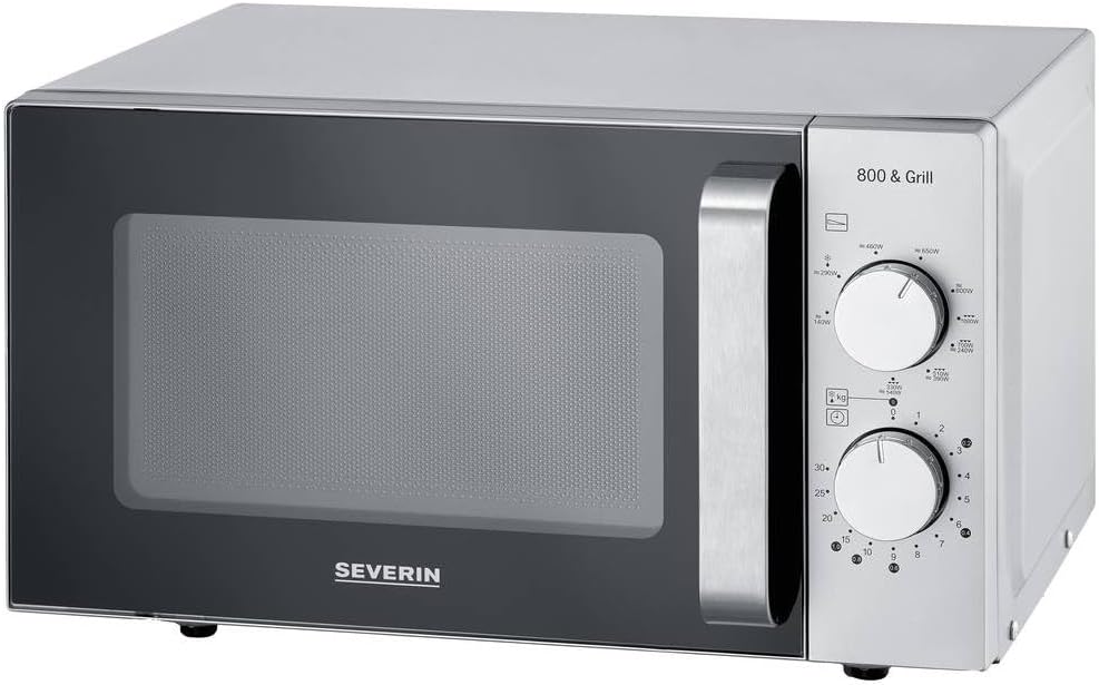Severin MW 7768 Microwave with Grill and Glass Base 20L, Black/Stainless Steel