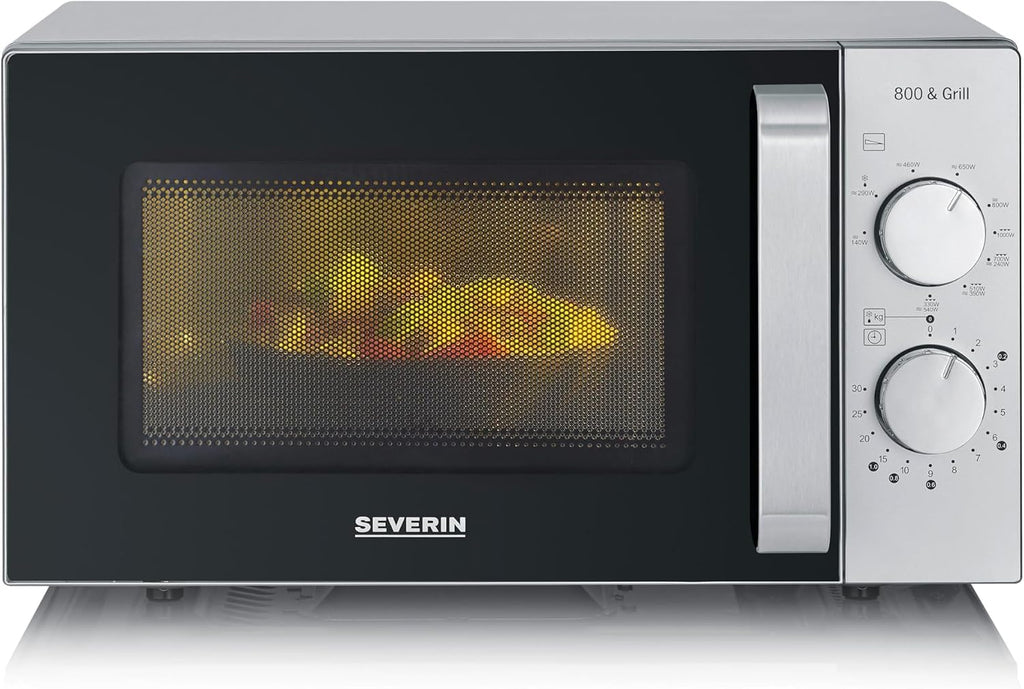 Severin MW 7768 Microwave with Grill and Glass Base 20L, Black/Stainless Steel