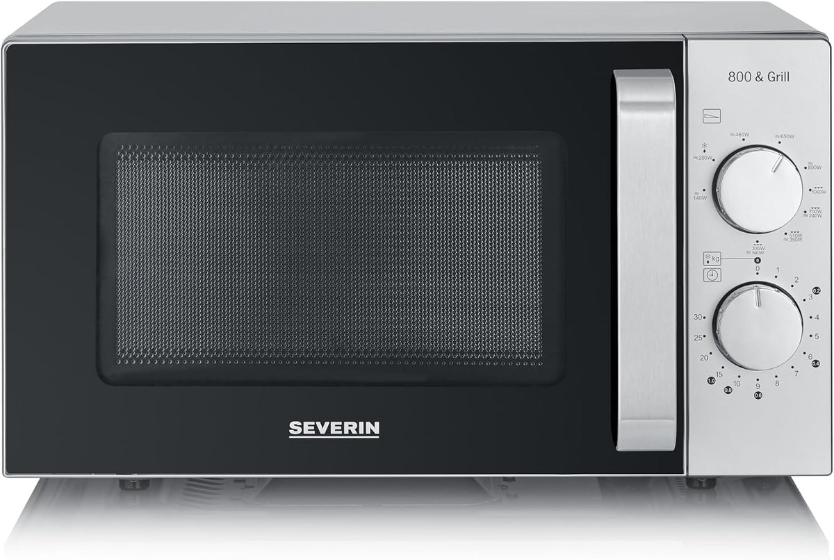 Severin MW 7768 Microwave with Grill and Glass Base 20L, Black/Stainless Steel