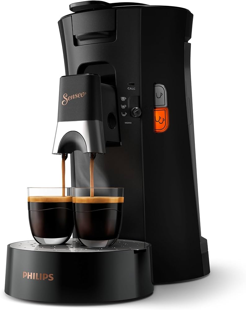 Philips Senseo Select Coffee Pod Machine Bundle with 66 Coffee Pods, 3 Coffee Specialities, Memo Function, Crema Plus, Intensity Plus, Made of Recycled Plastic, 0.9 L, Black (CSA240/60)