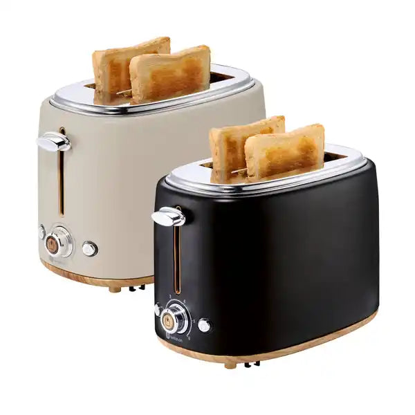 Switch On 2-Slice Toaster 950W with Wood-Effect Details, Black