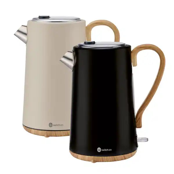 Switch On Electric Kettle 1.7L 3100W, Beige with Wood-Effect Details