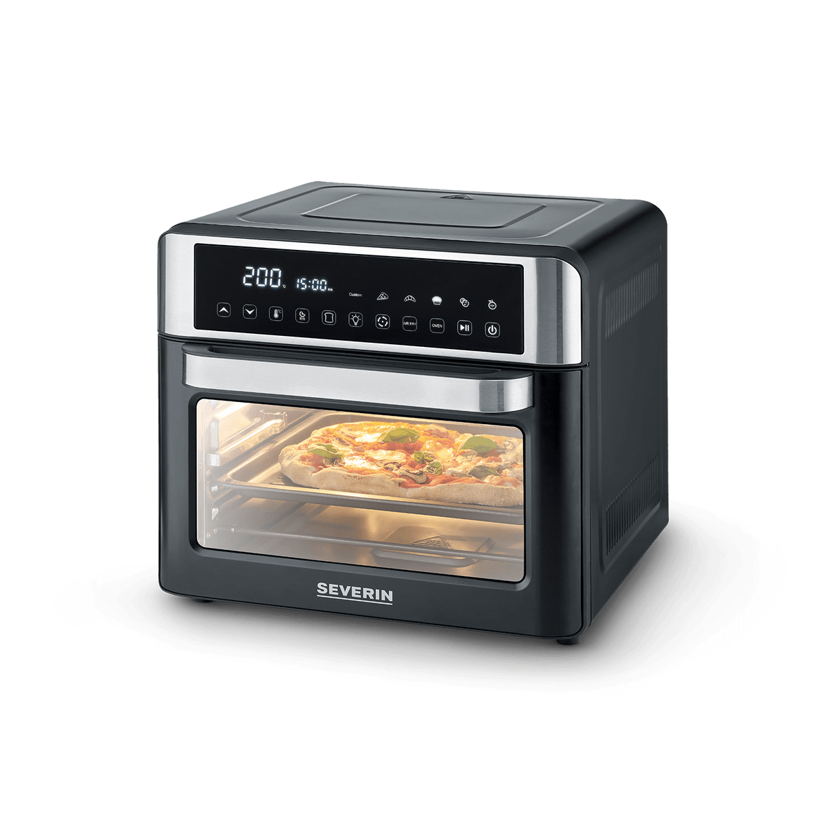 Severin TO 2077 Toaster Oven with Air Fryer 25L, 12-in-1 Bake & Fry, Black/Silver