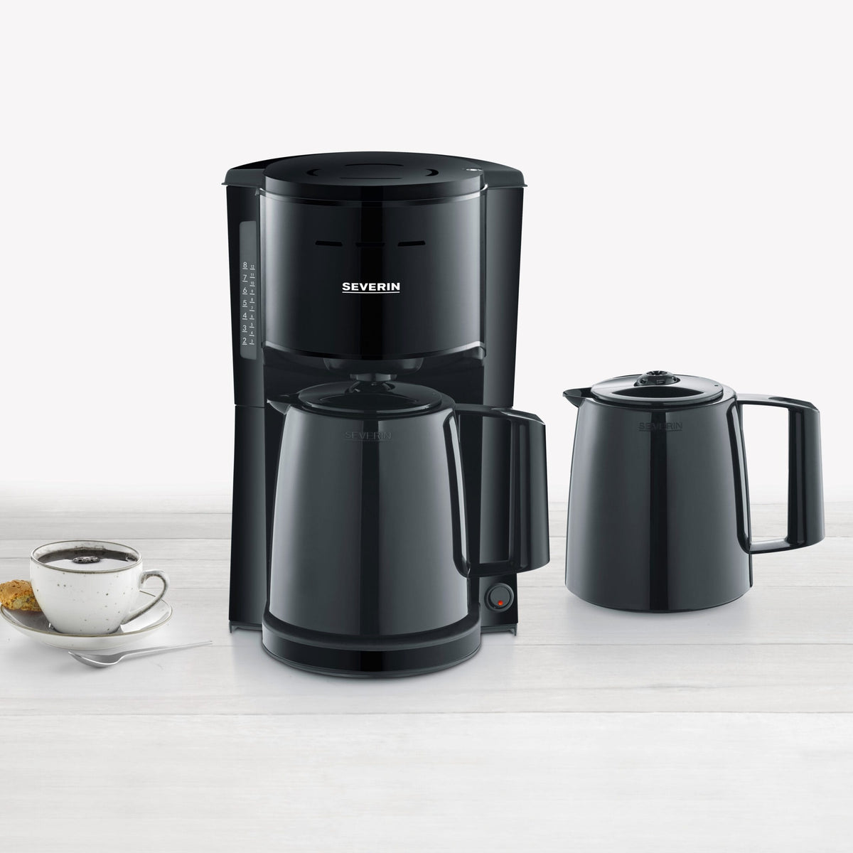 Severin Filter Coffee Maker with 2 Thermal Jugs, 1000W - Black