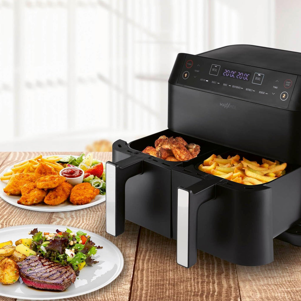 MAXXMEE Dual Basket Hot Air Fryer 7.6L 2400W with Touch Display, Black