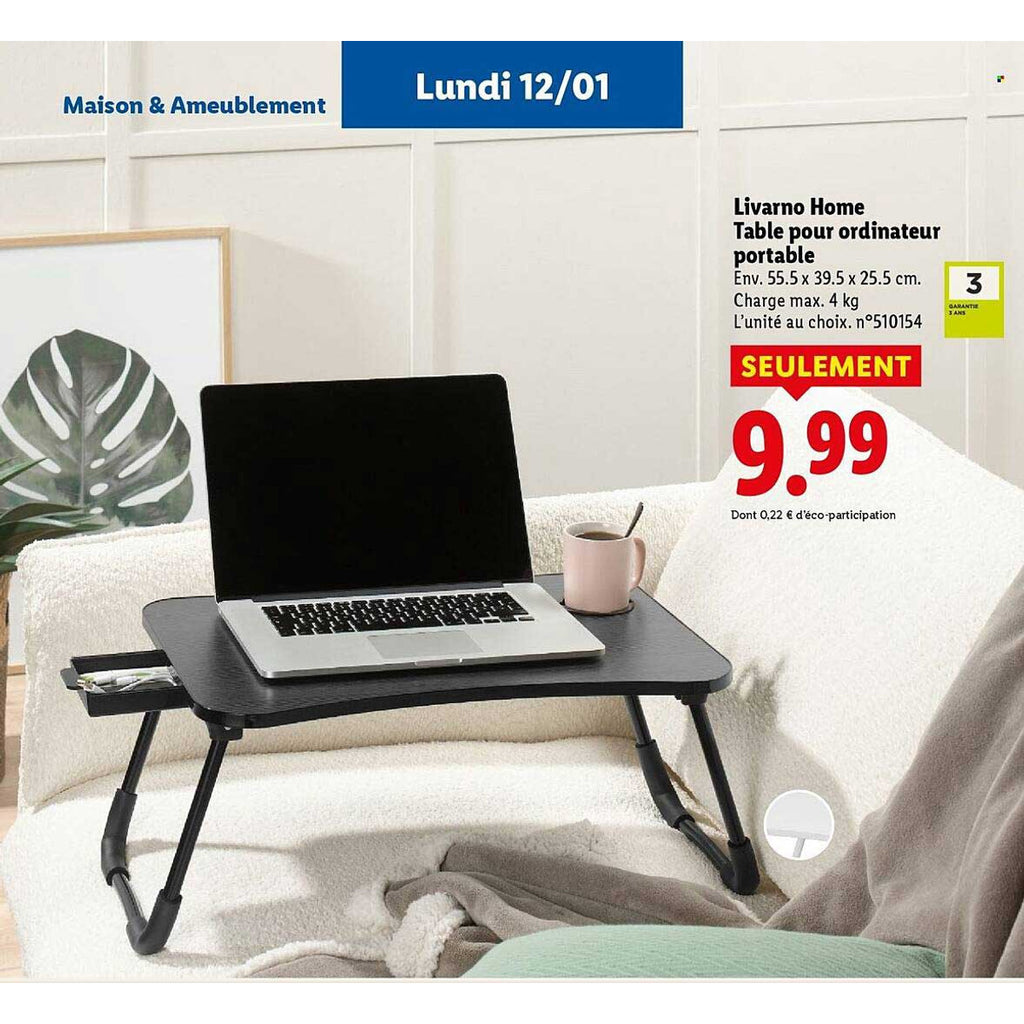 Livarno Home Foldable Laptop Table with Cup Holder and Drawer, Black