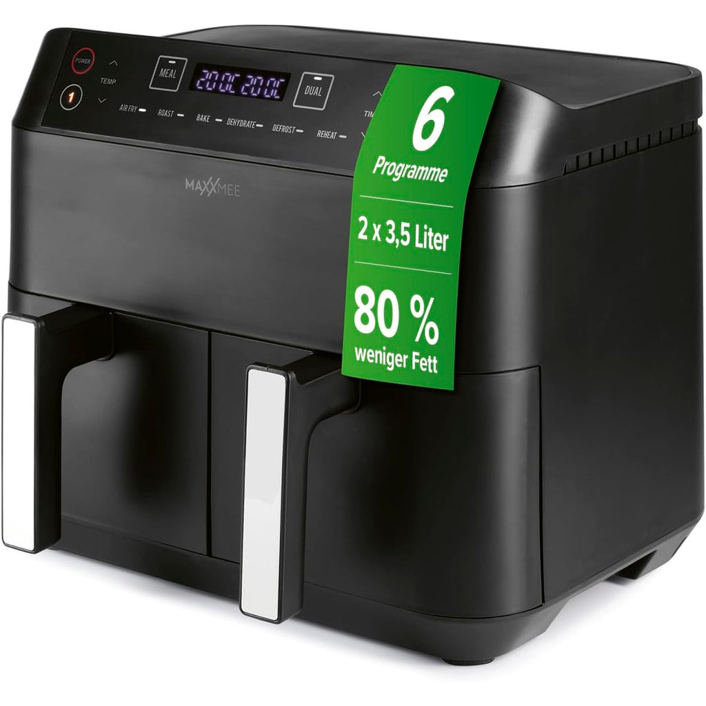 MAXXMEE Dual Basket Hot Air Fryer 7.6L 2400W with Touch Display, Black