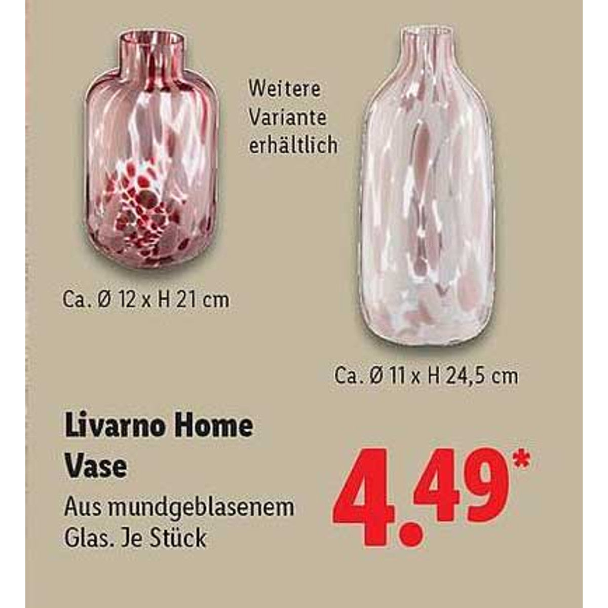 Livarno Home Hand-Blown Glass Vase with Spotted Pattern, Round, 15 x 21.5 cm