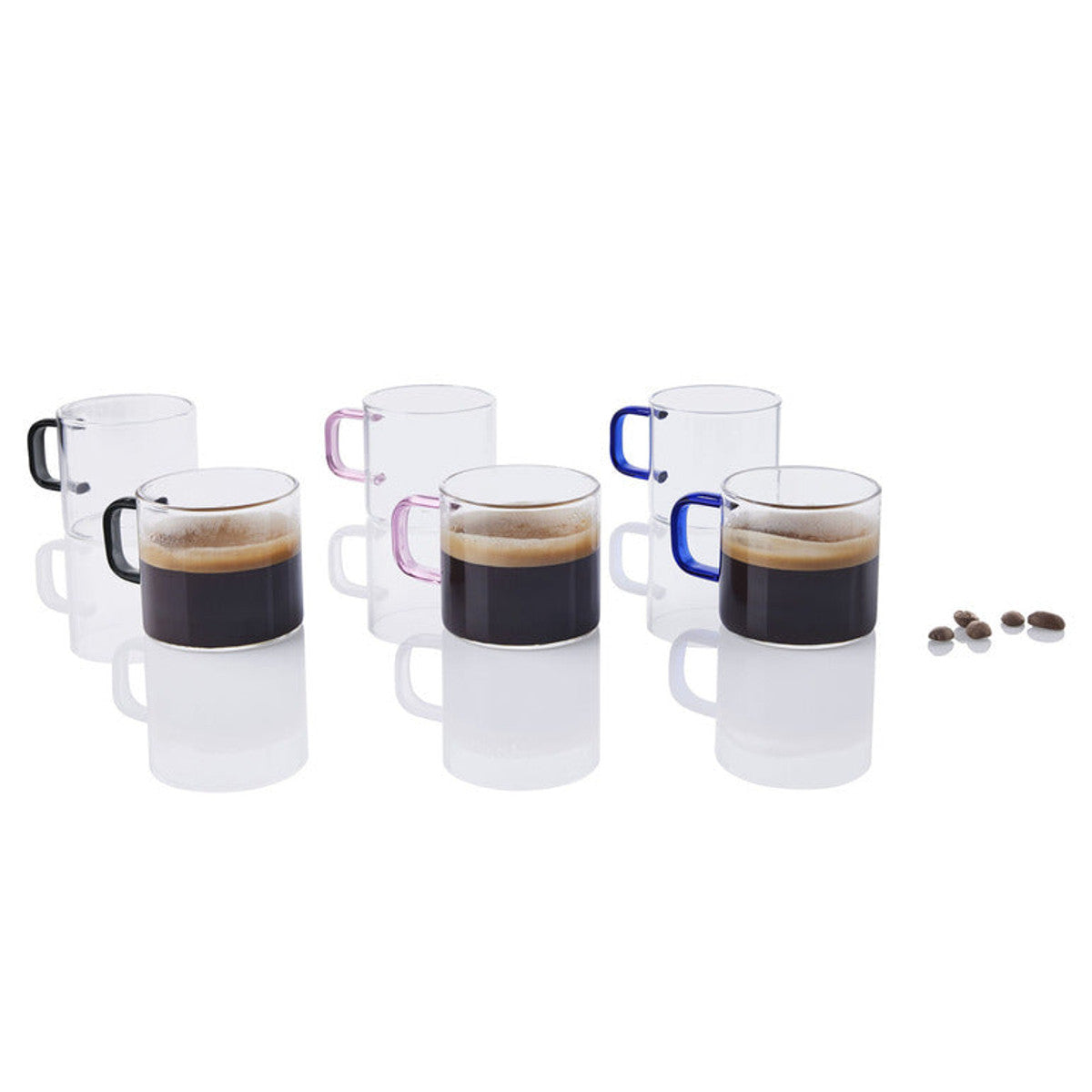 Ernesto Espresso Glasses with Coloured Handles, Set of 6, 70 ml